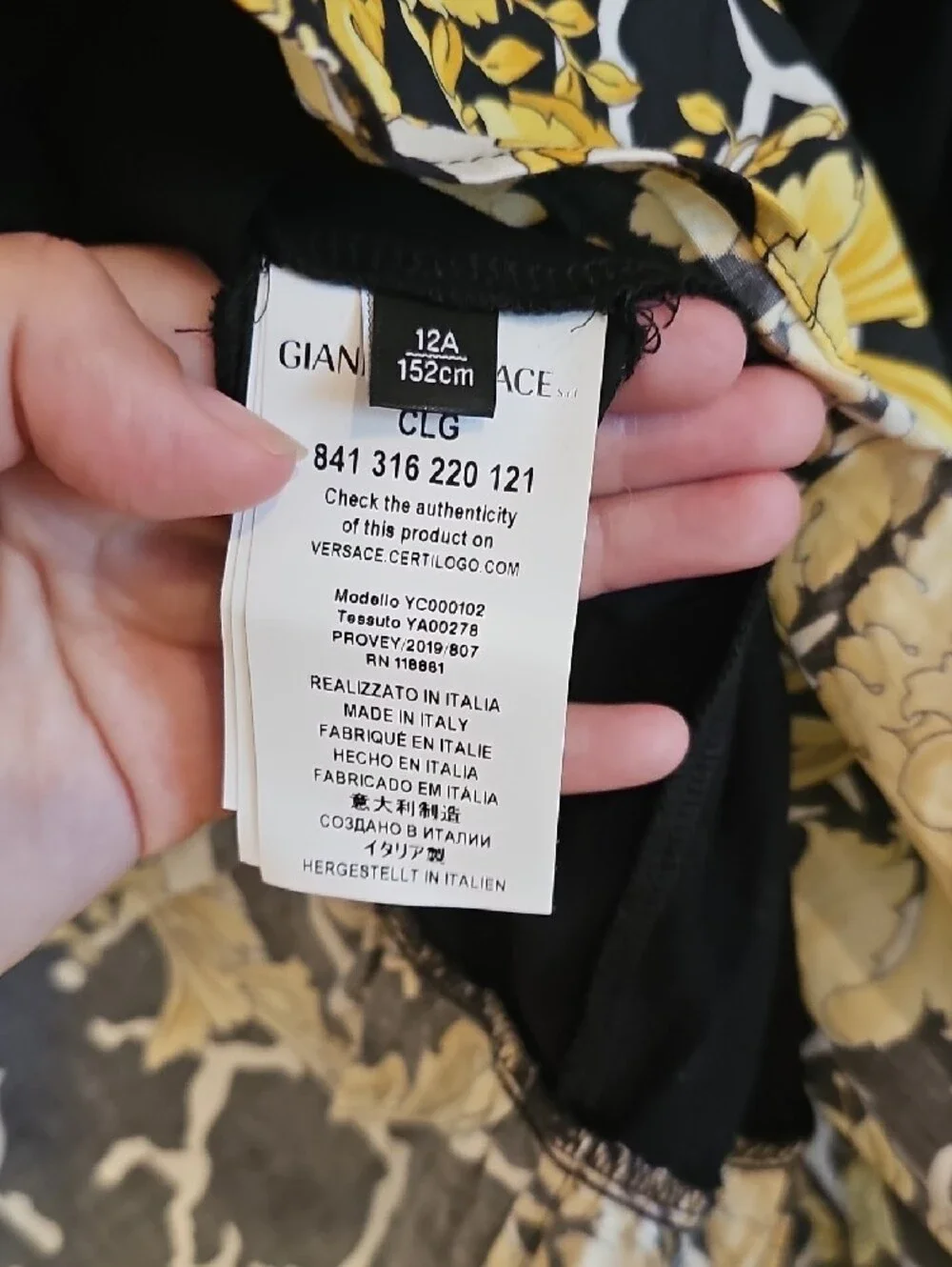 Versace Black and Yellow Baroque Floral Dress Girls 12